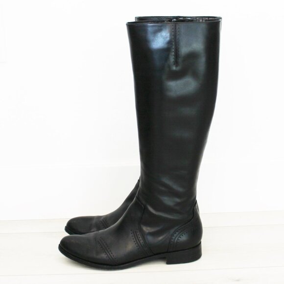 Via Spiga Classic Black Leather Tall Flat Riding Boots with Side Zipper, Size 7 - Picture 5 of 14